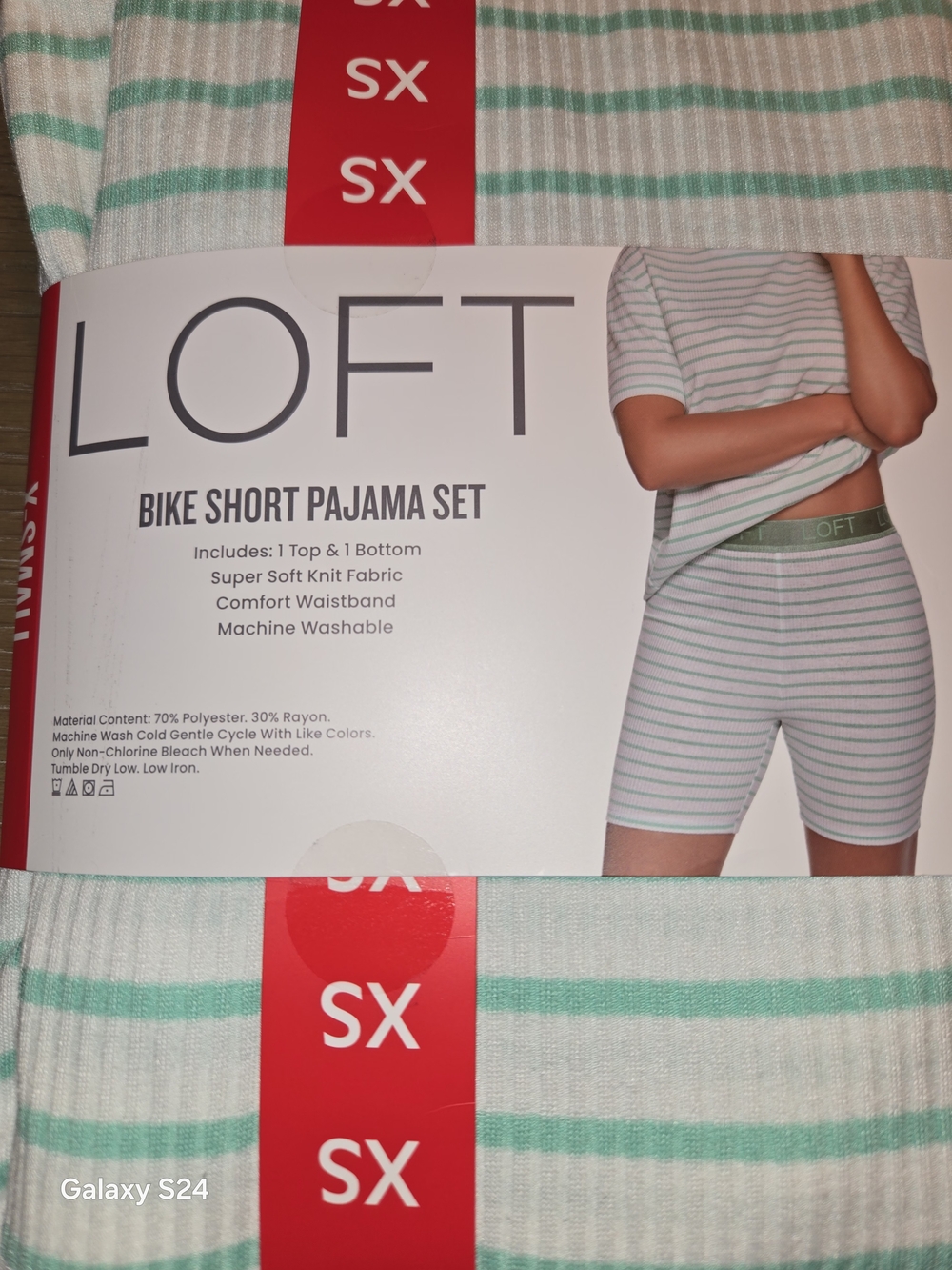 LOFT Mint Green & White Striped Bike Short Pajama Set Sz XS New - Picture 3 of 4